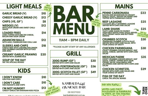 kambalda hotel menu.